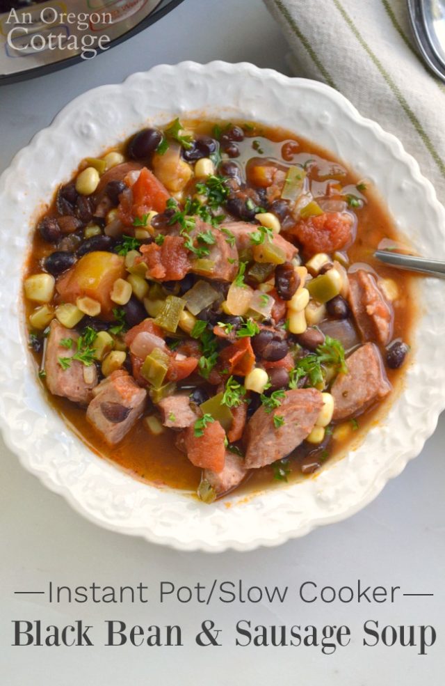 Black Bean and Sausage Soup Recipe (Slow Cook or Instant Pot) An