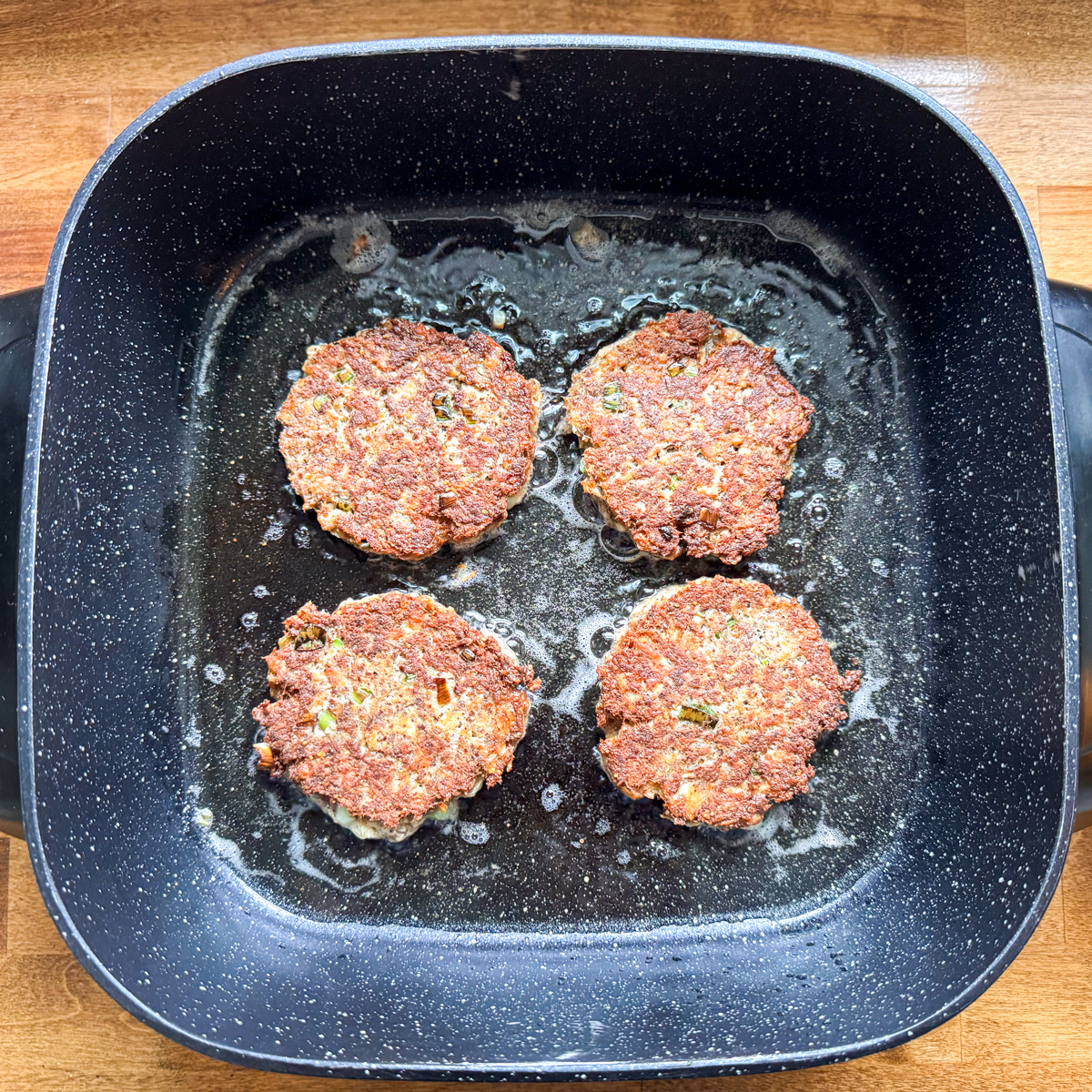 frying salmon patties in electric skillet
