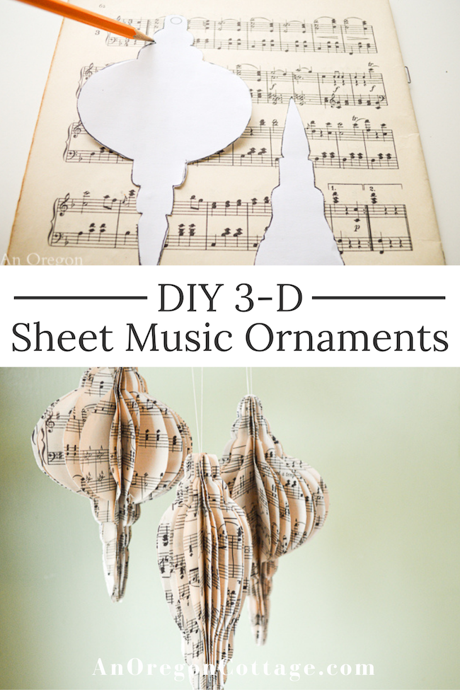 Easy 3-D Vintage Sheet Music Ornaments Tutorial - An Oregon Cottage
