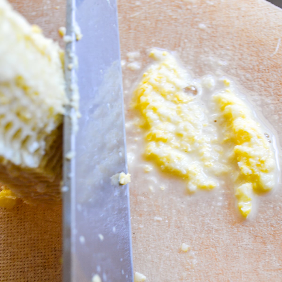 scraping cobs with knife