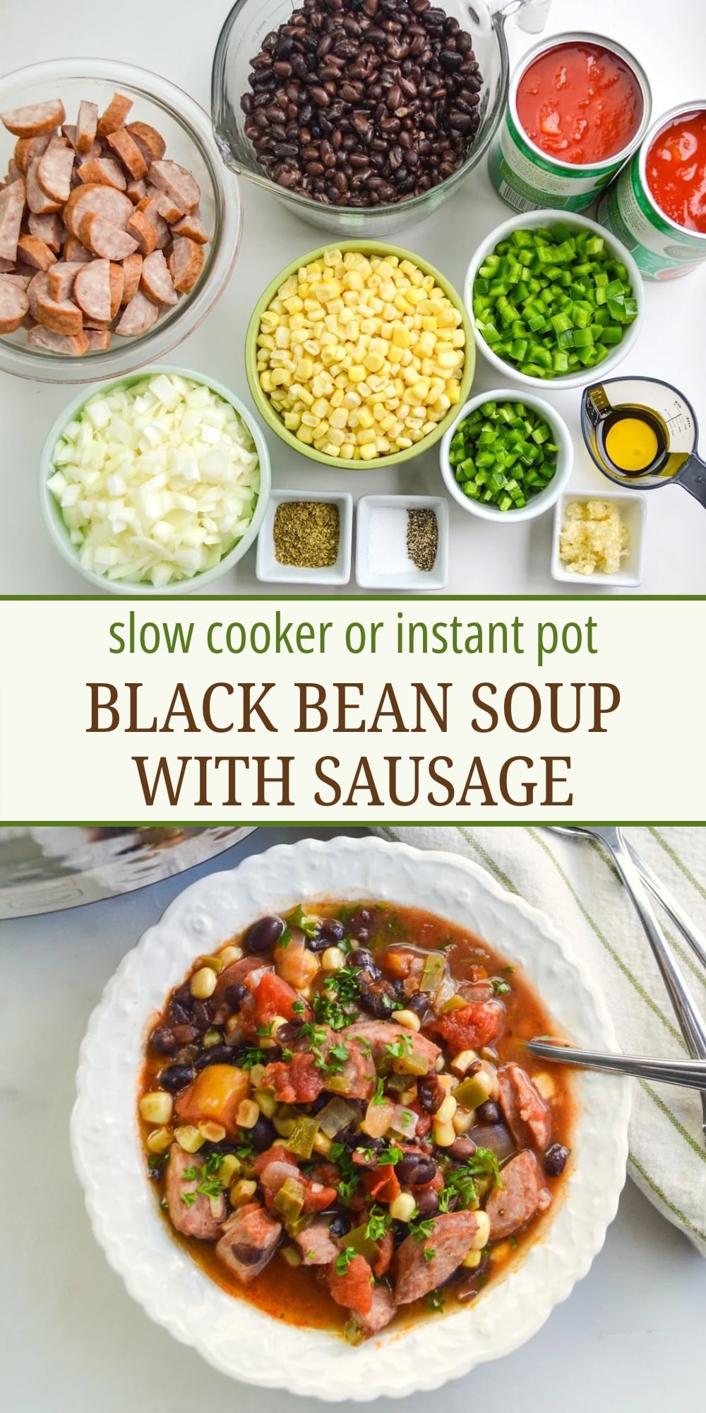 black bean soup with sausage Pinterest image