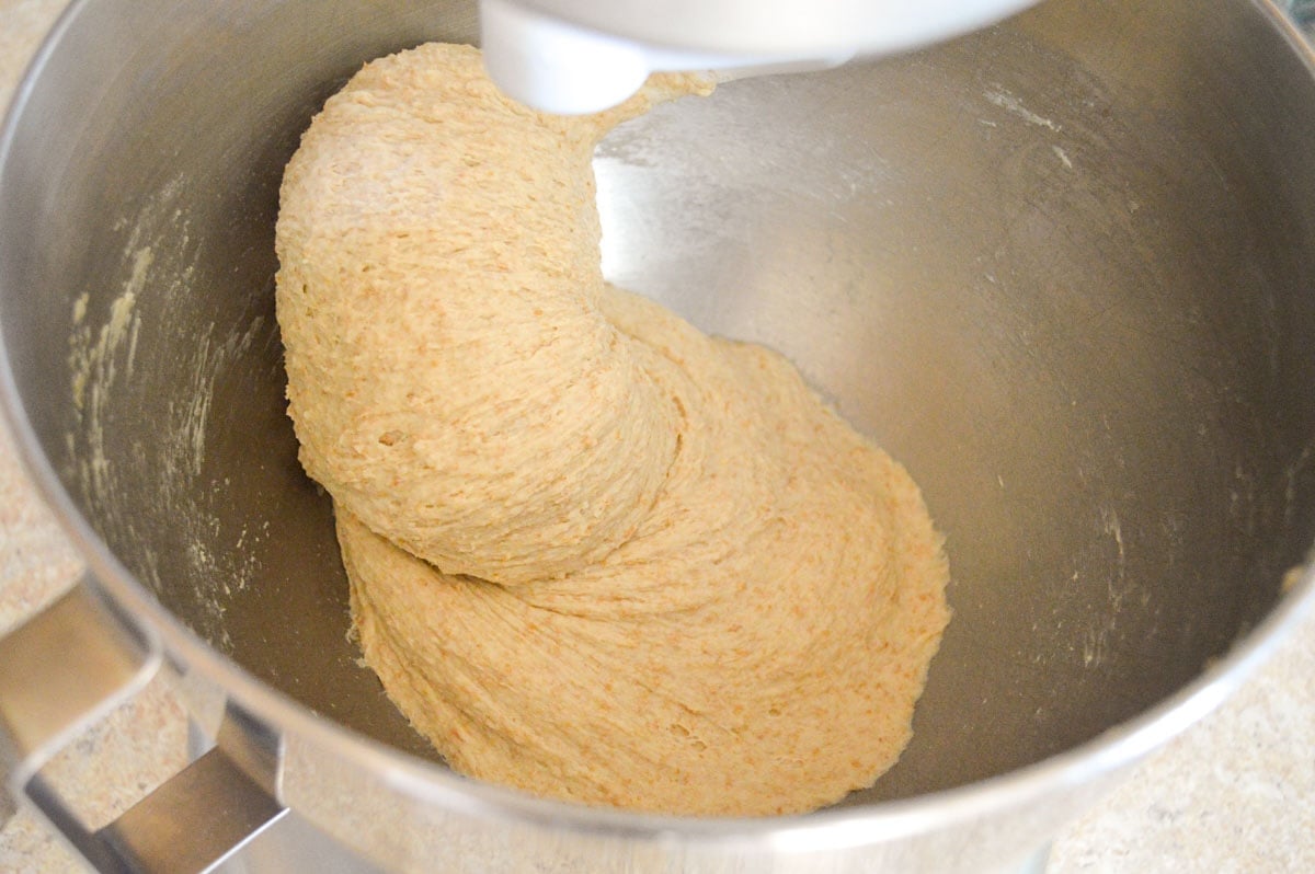 kneading bread dough in stand mixer