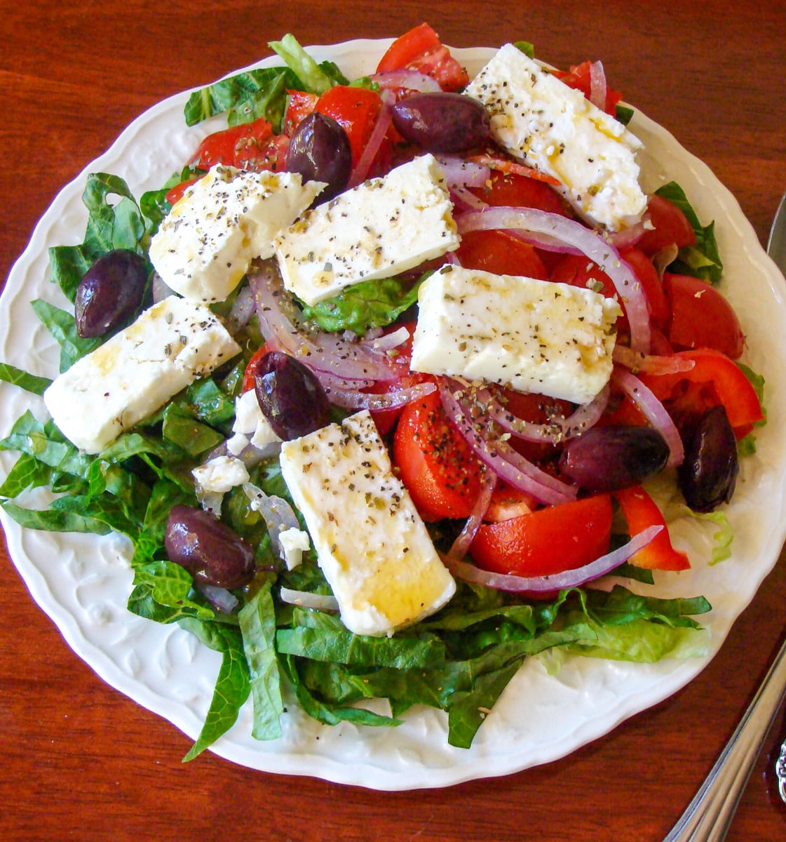 authentic Greek salad on white plate
