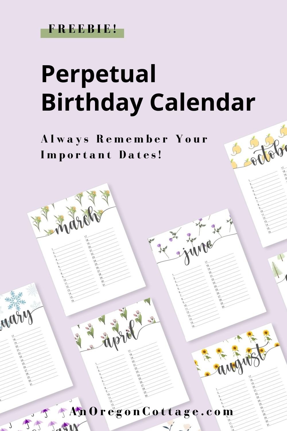 Birthday Calendar Printable - Free Download - An Oregon Cottage