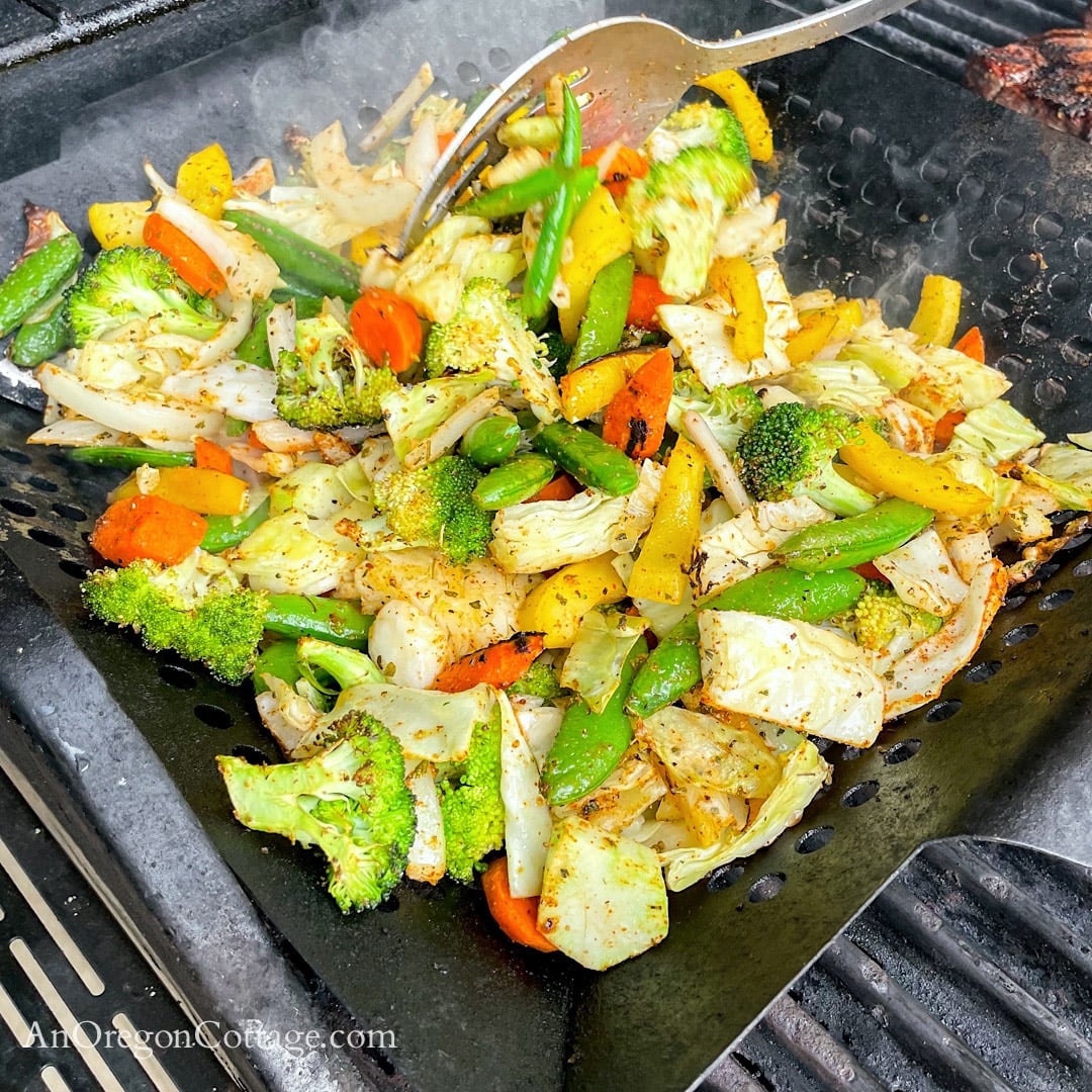 grilled vegetables in grill basket