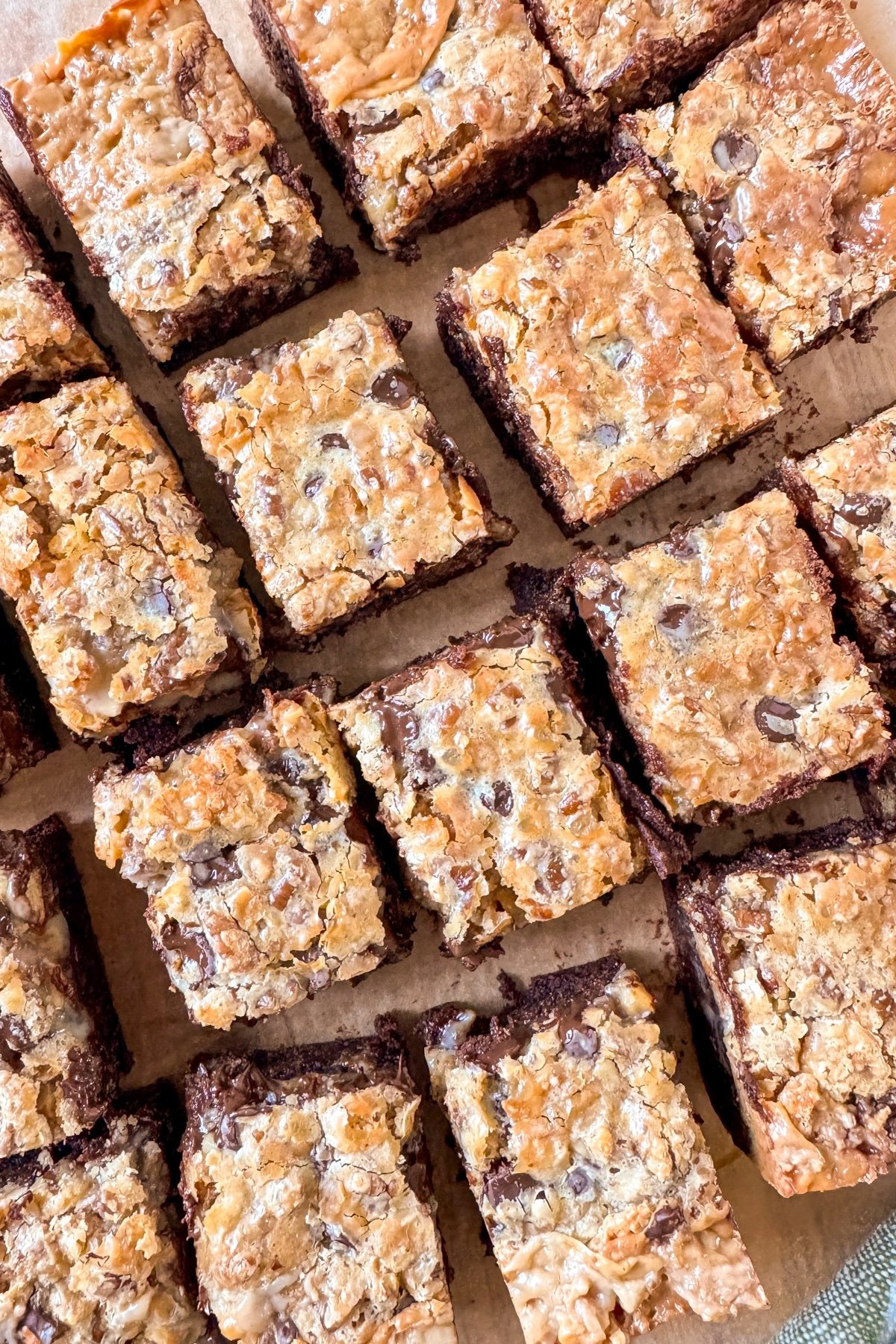 Brownie 7 Layer Bars cut from above