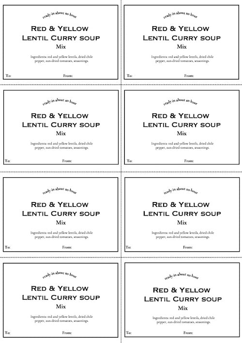 front of gift tags for curry soup mix