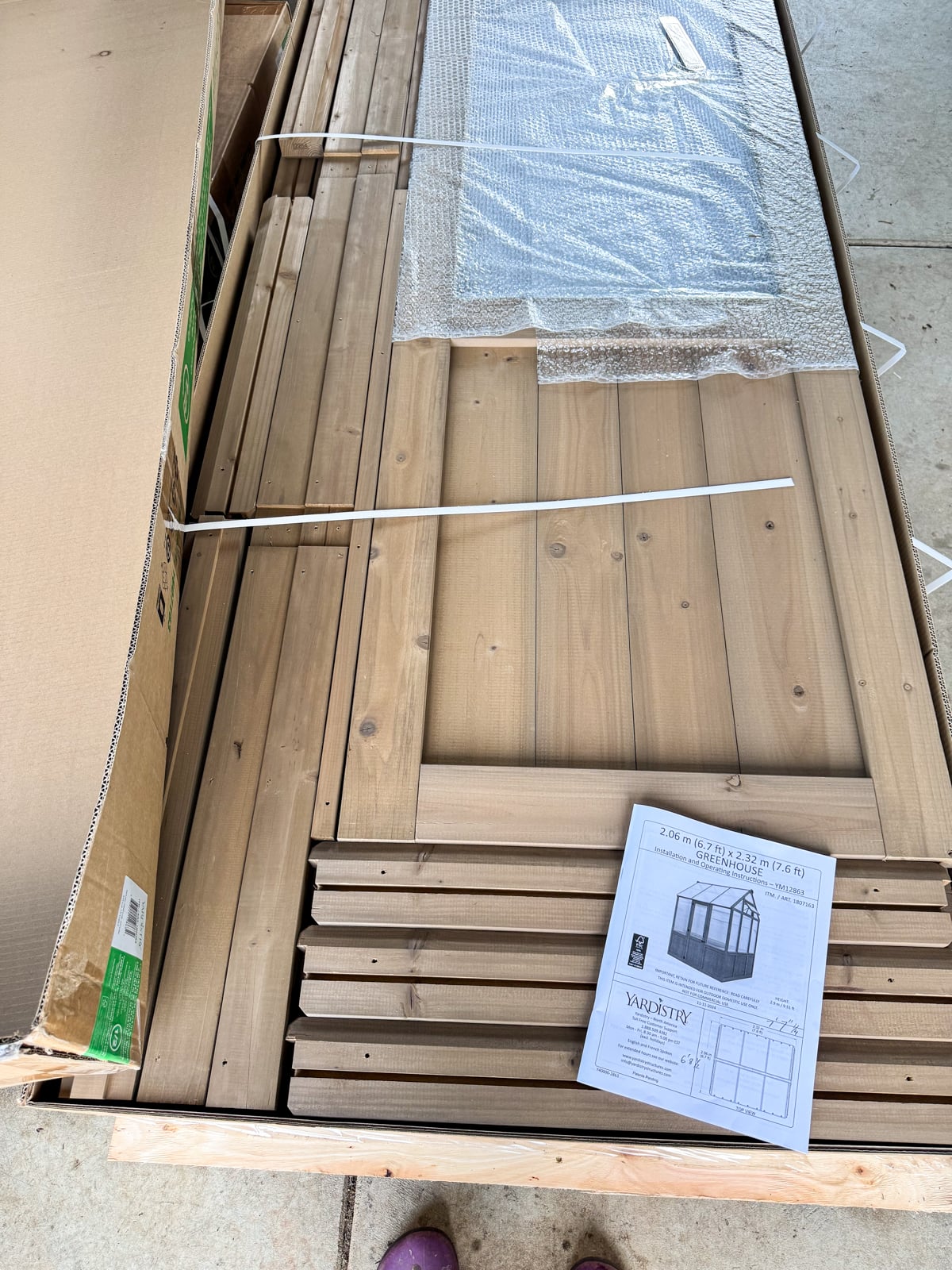 greenhouse wood pieces in box