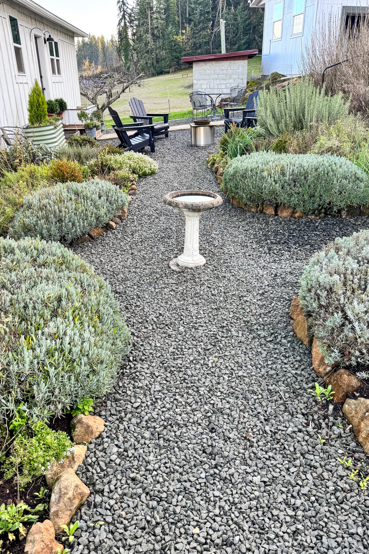 view of gravel paths and beds of sunken garden