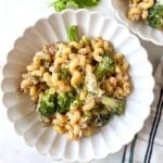 tuna pasta in white bowl