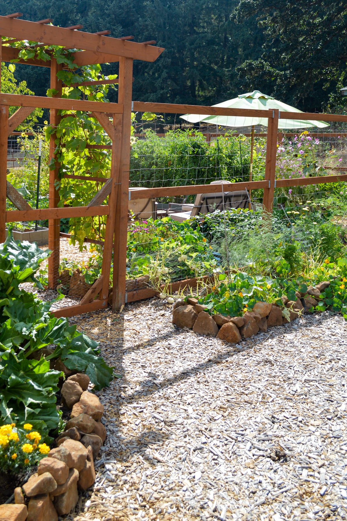 wood chip garden paths at entry gate