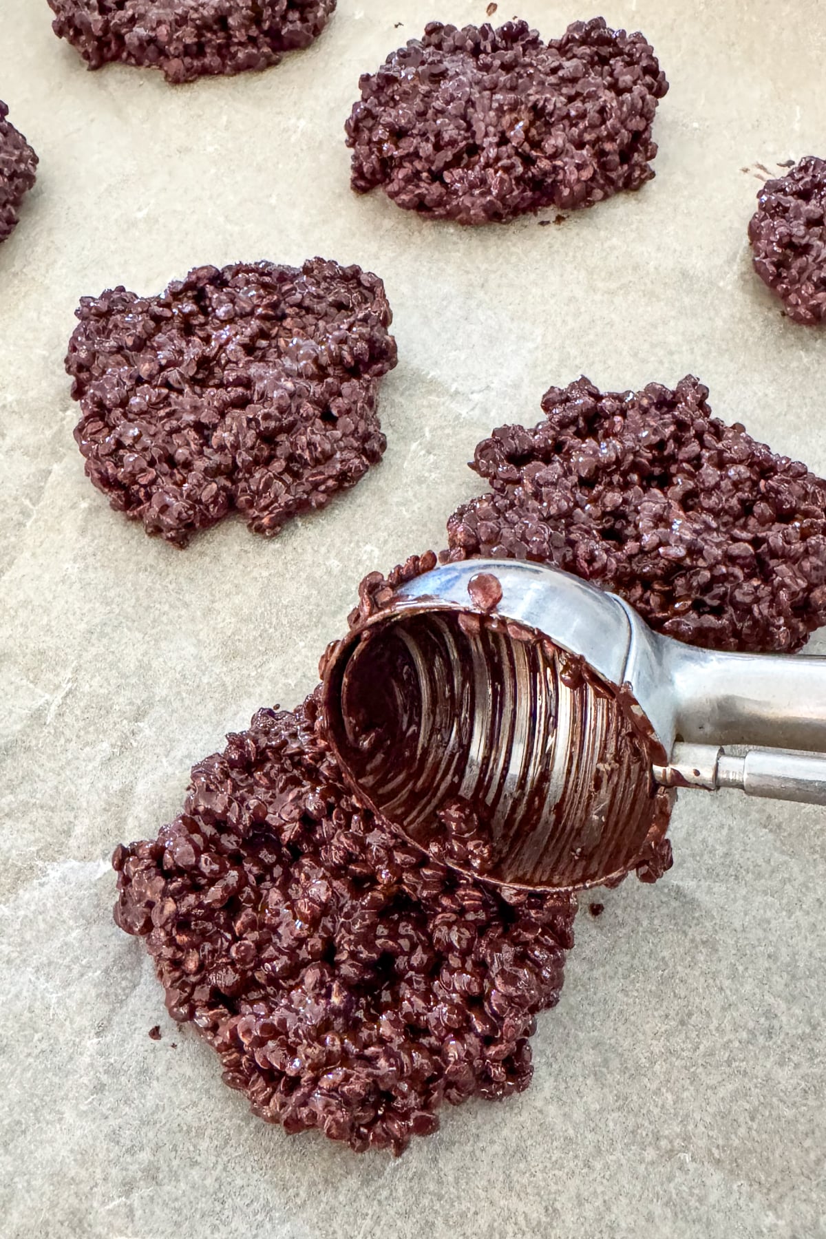 portioning crisps with tablespoon cookie scoop