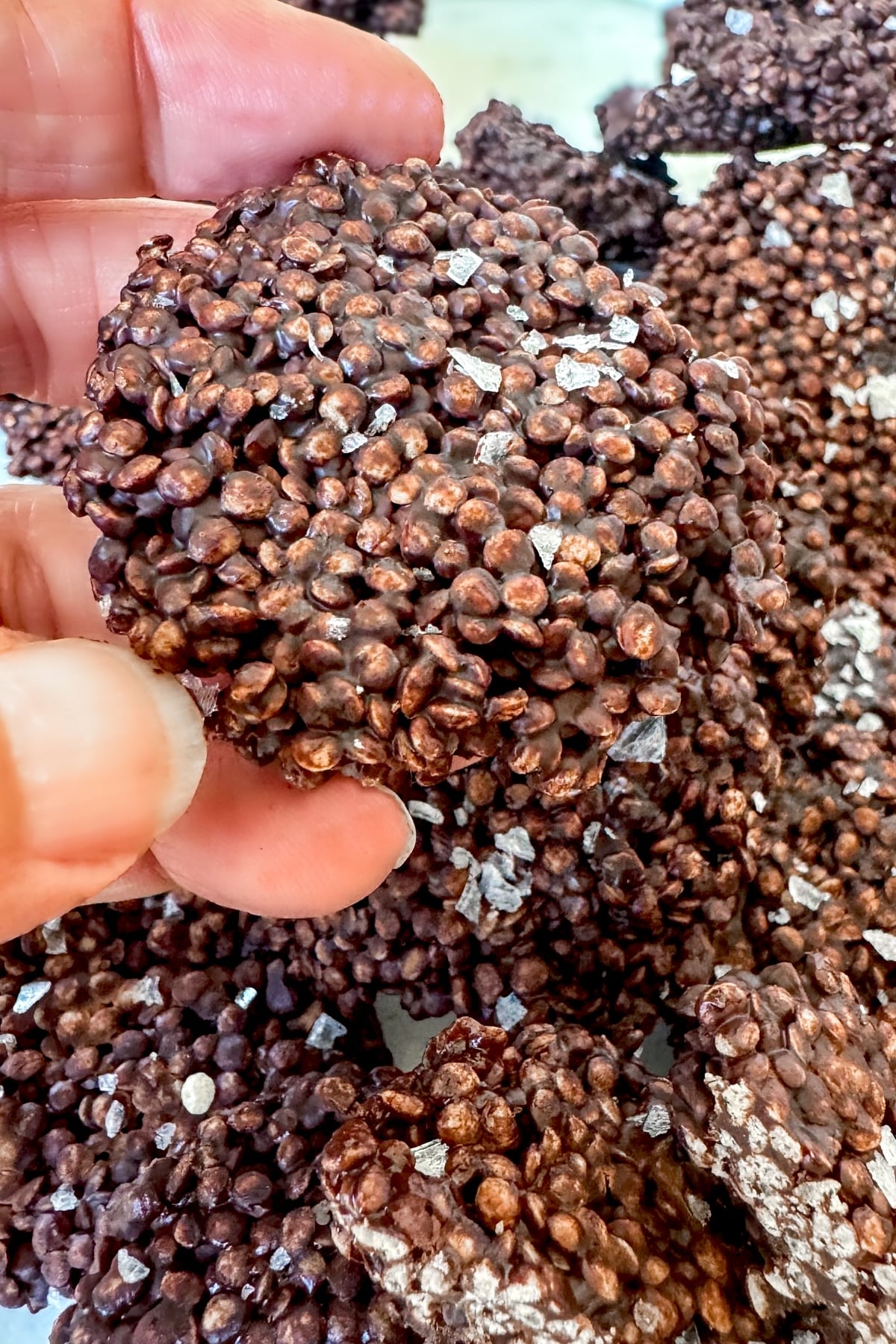 holding a chocolate quinoa crisp