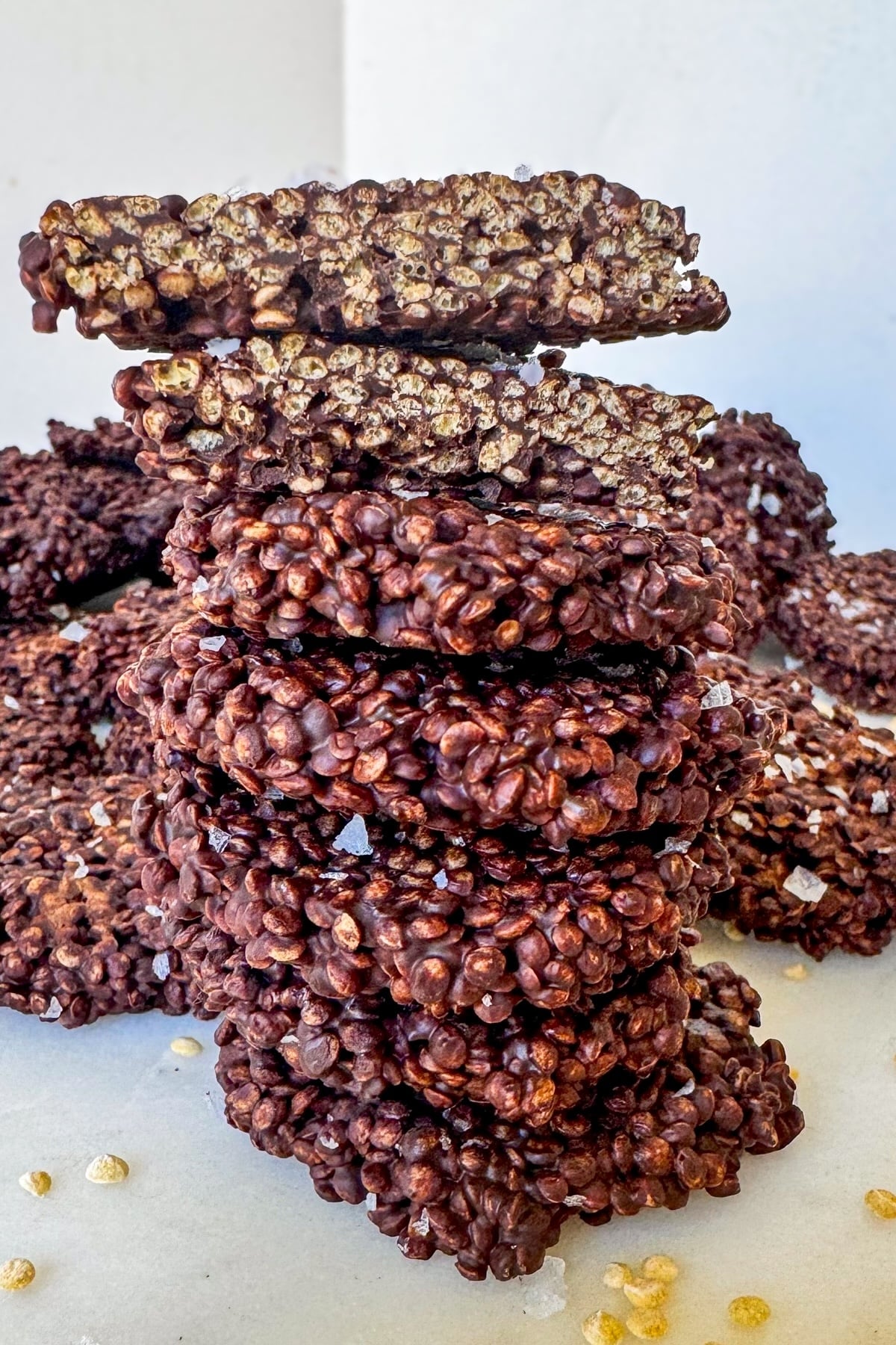 stack of chocolate quinoa crisps