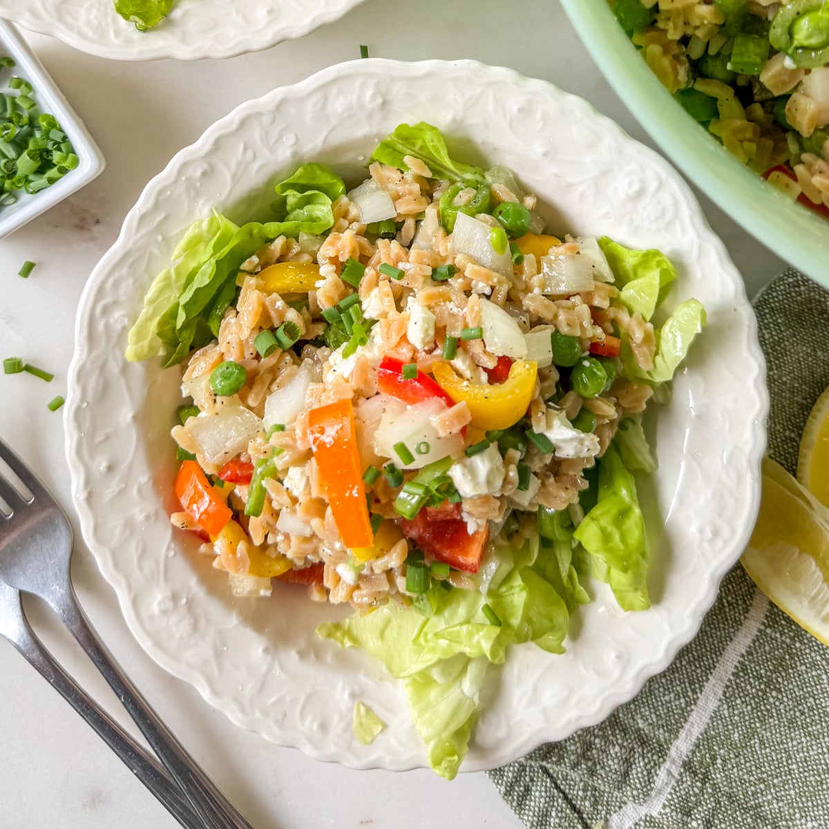 Garden Vegetable Orzo Pasta Salad with Lemon Vinaigrette