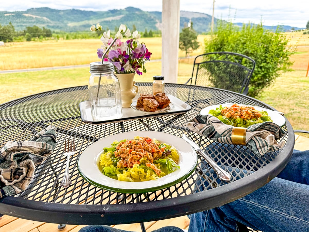lunch on the side porch with a view