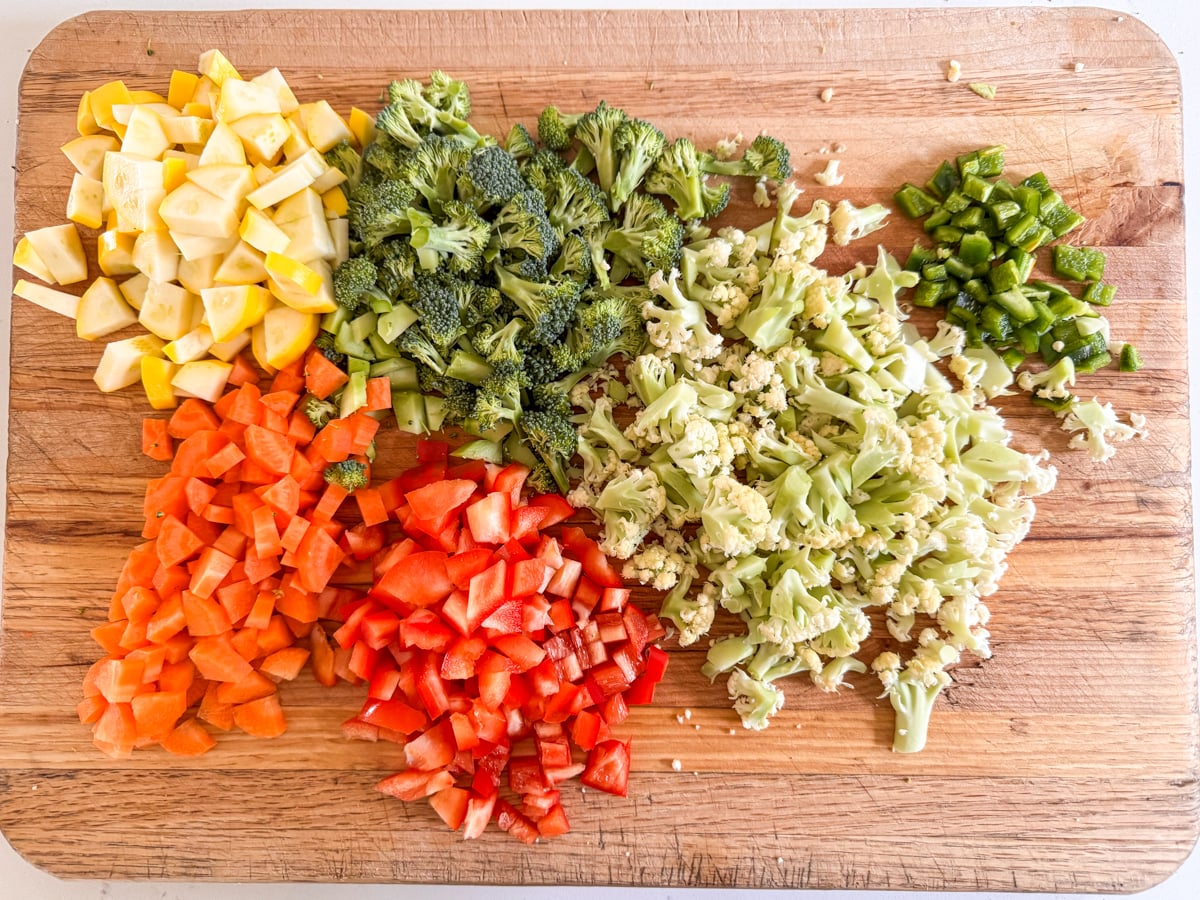 chopped vegetables on cutting board