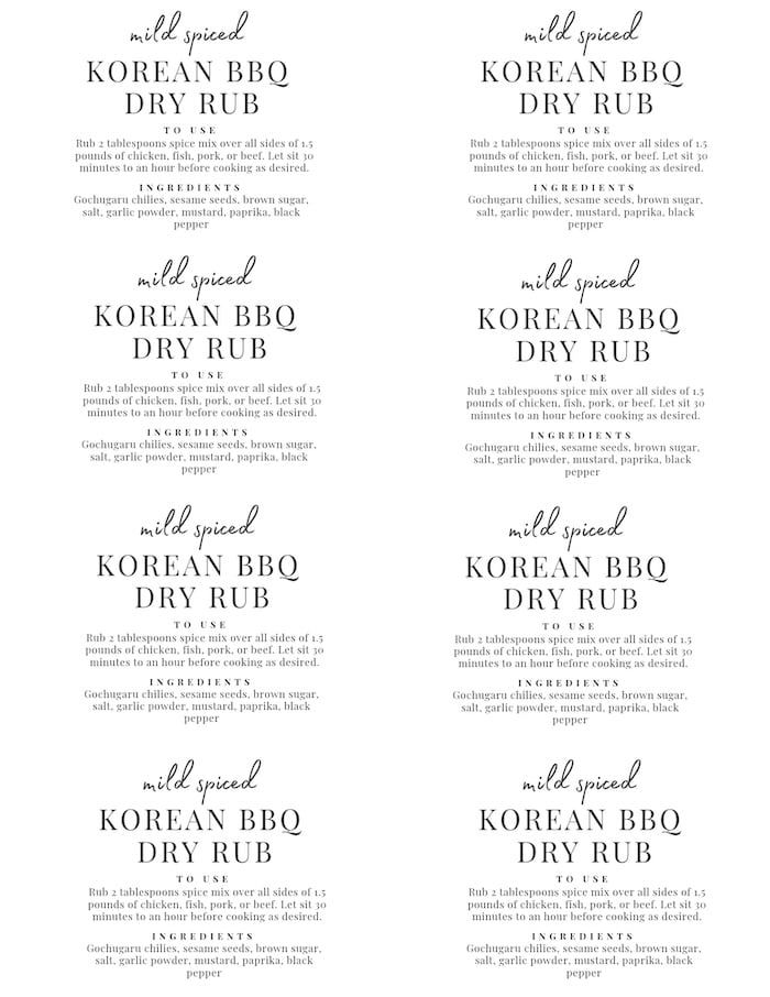 black and white tags for Korean BBQ spice mix