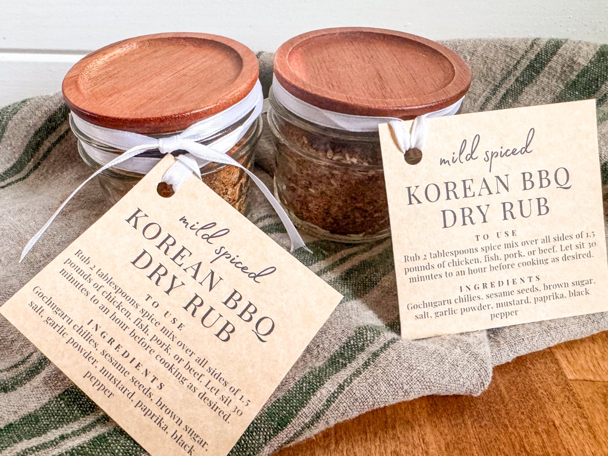 jars tied with Korean BBQ spice mix labels 
