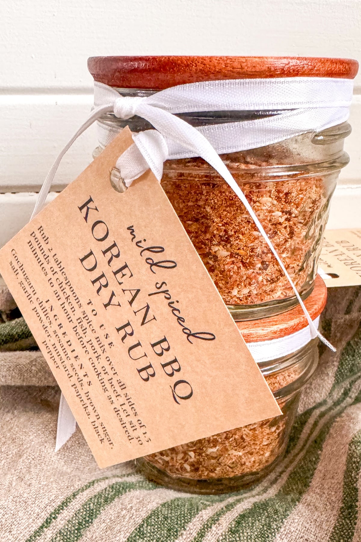 jars of Korean BBQ spice mix with attached tags